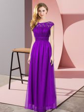 Eggplant Purple Tulle Zipper Homecoming Dress Sleeveless Floor Length Lace