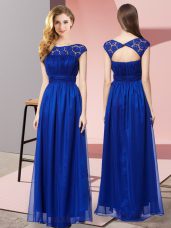 Deluxe Royal Blue Zipper Prom Dress Lace Sleeveless Floor Length