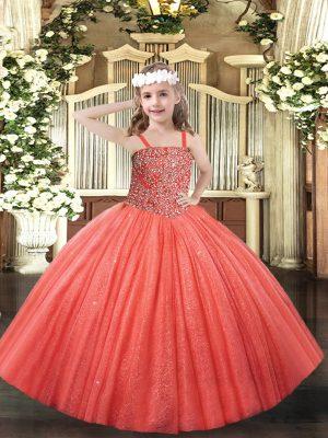Straps Sleeveless Tulle Little Girls Pageant Dress Beading Lace Up