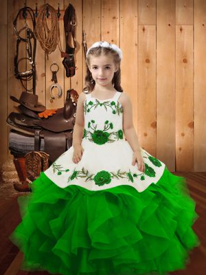 Discount Green Sleeveless Embroidery and Ruffles Floor Length Pageant Dress Womens