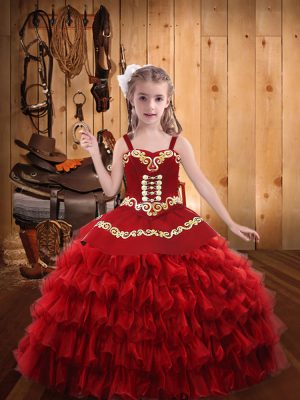 Ball Gowns Little Girl Pageant Gowns Red Straps Organza Sleeveless Floor Length Lace Up