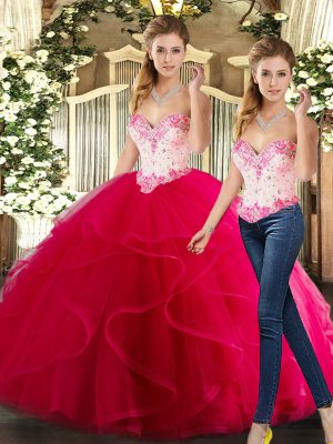 Traditional Sleeveless Beading and Ruffles Lace Up Quinceanera Gowns