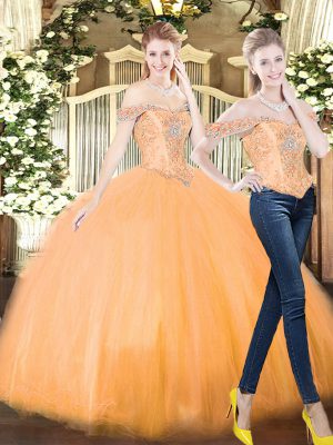 Excellent Floor Length Ball Gowns Sleeveless Orange Red Quince Ball Gowns Lace Up
