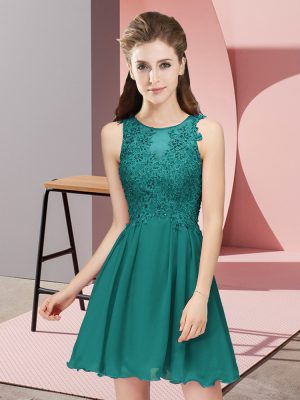 Inexpensive Turquoise Chiffon Zipper Scoop Sleeveless Mini Length Bridesmaids Dress Appliques