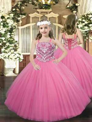 Modern Sleeveless Lace Up Floor Length Beading Little Girl Pageant Dress