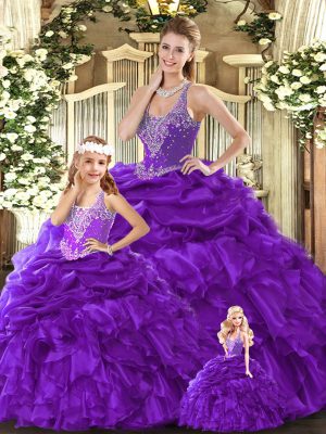 Trendy Sleeveless Lace Up Floor Length Beading and Ruffles Quinceanera Dresses