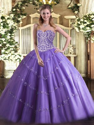 Hot Sale Lavender Lace Up Sweetheart Beading Quinceanera Gowns Tulle Sleeveless