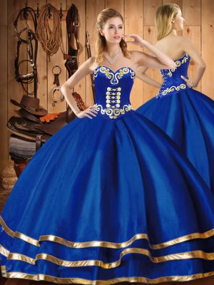Organza Sweetheart Sleeveless Lace Up Embroidery Quinceanera Gowns in Blue