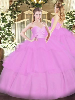 Ball Gowns Sweet 16 Dress Lilac Sweetheart Organza Sleeveless Floor Length Lace Up