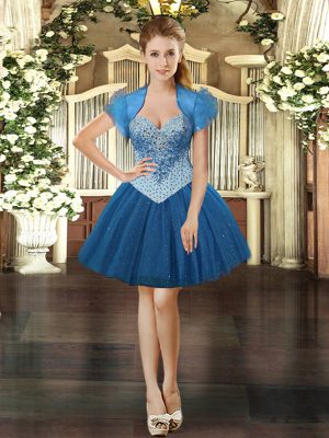 Dazzling Beading Prom Dress Royal Blue Lace Up Sleeveless Mini Length