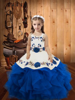 High Quality Blue Sleeveless Tulle Lace Up Pageant Dress Wholesale for Sweet 16 and Quinceanera