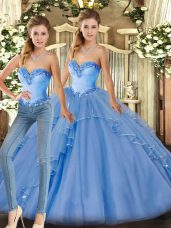Floor Length Baby Blue 15 Quinceanera Dress Sweetheart Sleeveless Lace Up
