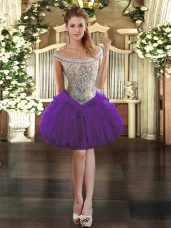 High Quality Sleeveless Zipper Mini Length Beading and Ruffles Dress for Prom