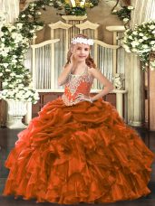 Sweet Sleeveless Lace Up Floor Length Beading and Ruffles and Pick Ups Little Girl Pageant Dress