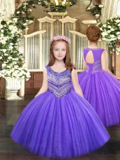 Trendy Floor Length Lace Up Girls Pageant Dresses Lavender for Party and Quinceanera with Beading