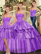 Sleeveless Organza Floor Length Lace Up Sweet 16 Dresses in Eggplant Purple with Beading and Ruffled Layers