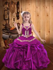 Exquisite Ball Gowns Party Dress Fuchsia Straps Organza Sleeveless Floor Length Lace Up