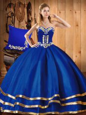 Free and Easy Blue Sweetheart Lace Up Embroidery Quince Ball Gowns Sleeveless