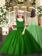 Dark Green Scoop Zipper Beading Little Girl Pageant Dress Sleeveless