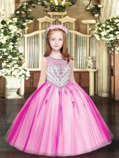 Fuchsia Scoop Zipper Beading and Appliques Little Girls Pageant Gowns Sleeveless
