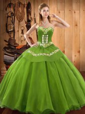 Discount Sweetheart Sleeveless Satin and Tulle Quinceanera Dress Embroidery Lace Up