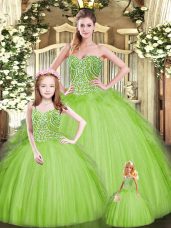Floor Length Apple Green Vestidos de Quinceanera Tulle Sleeveless Beading and Embroidery
