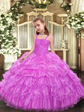 Beading and Ruffled Layers and Pick Ups Little Girl Pageant Gowns Lilac Lace Up Sleeveless Floor Length