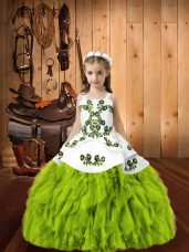 Most Popular Straps Sleeveless Womens Party Dresses Floor Length Beading and Embroidery Yellow Green Organza