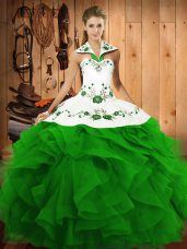 Green Sleeveless Tulle Lace Up Sweet 16 Dresses for Military Ball and Sweet 16 and Quinceanera