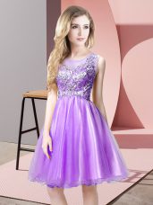 Lavender Scoop Neckline Beading Dress for Prom Sleeveless Zipper