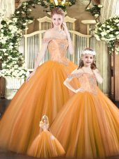 Beading 15th Birthday Dress Orange Lace Up Sleeveless Floor Length