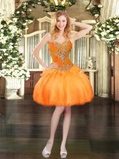 Orange Organza Lace Up Evening Dress Sleeveless Mini Length Beading