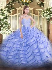 Sexy Blue Sweetheart Neckline Beading and Ruffled Layers Quinceanera Gowns Sleeveless Lace Up