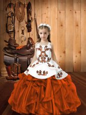 Excellent Rust Red Straps Zipper Embroidery Pageant Dress for Teens Sleeveless