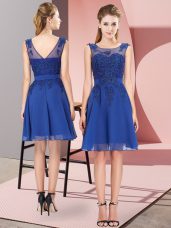 Blue Sleeveless Knee Length Appliques Zipper Wedding Party Dress