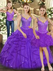 Floor Length Purple Quinceanera Gown Straps Sleeveless Lace Up