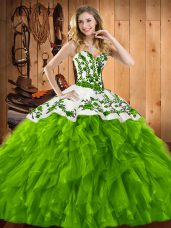 Embroidery and Ruffles Sweet 16 Dresses Lace Up Sleeveless Floor Length