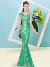 Wonderful Floor Length Turquoise Prom Evening Gown Sequined Sleeveless Sequins