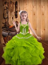 Trendy Olive Green Sleeveless Organza Lace Up Little Girls Pageant Dress for Sweet 16 and Quinceanera