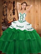 Nice Ball Gowns Sleeveless Green 15th Birthday Dress Sweep Train Lace Up