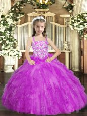 Nice Straps Sleeveless Organza Winning Pageant Gowns with Headpieces Beading and Ruffles Lace Up