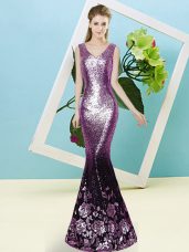 Eye-catching Floor Length Mermaid Sleeveless Purple Prom Party Dress Zipper