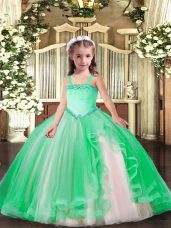 Customized Turquoise Little Girls Pageant Dress Wholesale Party and Quinceanera with Appliques Straps Sleeveless Lace Up