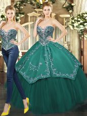 Stylish Floor Length Ball Gowns Sleeveless Dark Green Vestidos de Quinceanera Lace Up