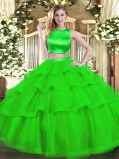 Ruffled Layers Quinceanera Dresses Green Criss Cross Sleeveless Floor Length