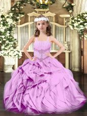 Custom Made Lilac Straps Neckline Beading and Ruffles Pageant Dress Womens Sleeveless Lace Up