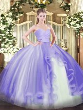 Floor Length Lavender Sweet 16 Dresses Tulle Sleeveless Ruffles
