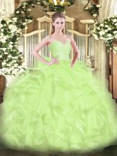 Elegant Ball Gowns Sweet 16 Dresses Yellow Green Sweetheart Organza Sleeveless Floor Length Lace Up