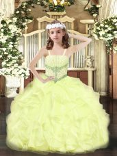 Cute Yellow Sleeveless Organza Lace Up Little Girls Pageant Gowns for Party and Quinceanera