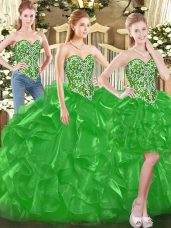 Customized Beading and Ruffles Quinceanera Dress Green Lace Up Sleeveless Floor Length